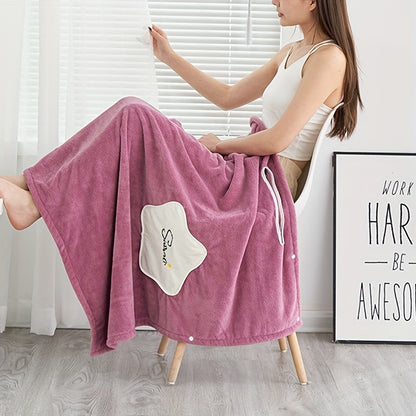 1pc Plush Quick-Drying Spa Bathrobe with Pocket - Bath Towels for Women with Thick Straps, Absorbent, Comfortable, Soft Wrap Towel for Home, Bathroom, Sauna, and Daily Use - Luxurious Bathroom Accessories for Relaxation