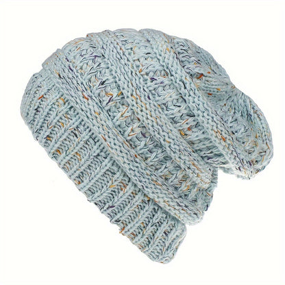 Acrylic Knit Solid Color Slouchy Beanie with Ponytail Hole - Soft, Packable, Elastic, Warm, and Trendy - Perfect for Daily Use in Autumn and Winter