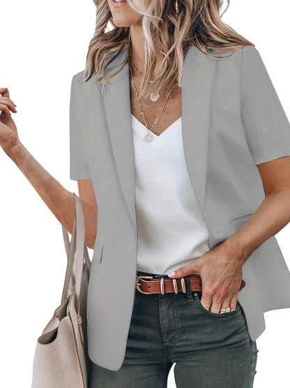 「lovevop」Short Sleeve Open Front Blazer, Casual Lapel Blazer For Spring & Summer, Women's Clothing