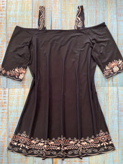 「lovevop」Ethnic Print Off Shoulder Dress, Boho V Neck Half Sleeve Cami Dress, Women's Clothing