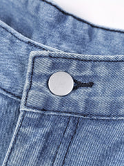 「lovevop」Blue High Waist Straight Jeans, Loose Fit Slash Pockets Baggy Denim Pants, Women's Denim Jeans & Clothing