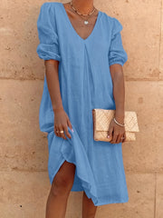 「lovevop」Solid V Neck Dress, Casual Short Sleeve Dress For Spring & Summer, Women's Clothing