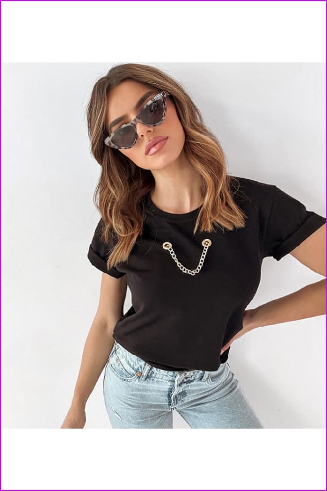 lovevop Fashion Casual Pure Color Round Neck Women's T-Shirt FW2530