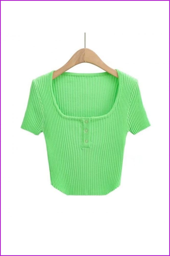 lovevop Fashion Simple Solid Short Sleeve Cropped T-shirts FW7294