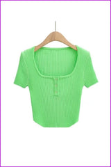 lovevop Fashion Simple Solid Short Sleeve Cropped T-shirts FW7294