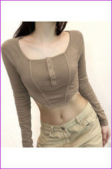 lovevop Fashion Solid Long Sleeve Cropped T-shirts FW8212