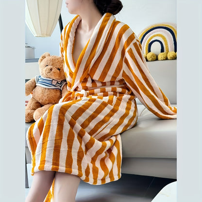 Luxurious Modern Striped Bathrobe for Men and Women – Super Soft Polyester Blend, Machine Washable, Knit Fabric Towel Robe with Space Theme, 300gsm Lightweight Hotel Spa Quality Bath Wrap