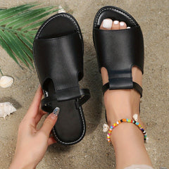 「lovevop」Women's Stylish Black Open Toe Slippers - Non Slip Slides for Outdoor Beach Wear