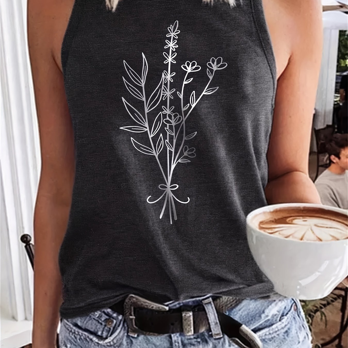 「lovevop」Floral Print Round Neck Tank Top, Casual Loose Fashion Sleeveless Vest Tank Top, Women's Clothing