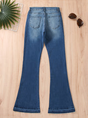 「lovevop」Solid Bell Bottom Jeans, Washed Blue Flare Leg Denim Pants, Women's Denim Trousers