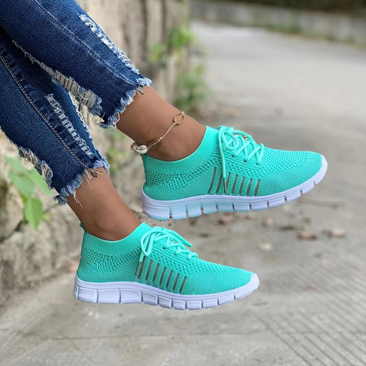 「lovevop」Women's Mesh Knit Sports Shoes, Breathable & Comfortable Solid Color Low Top Sneakers, Casual Running Walking Shoes