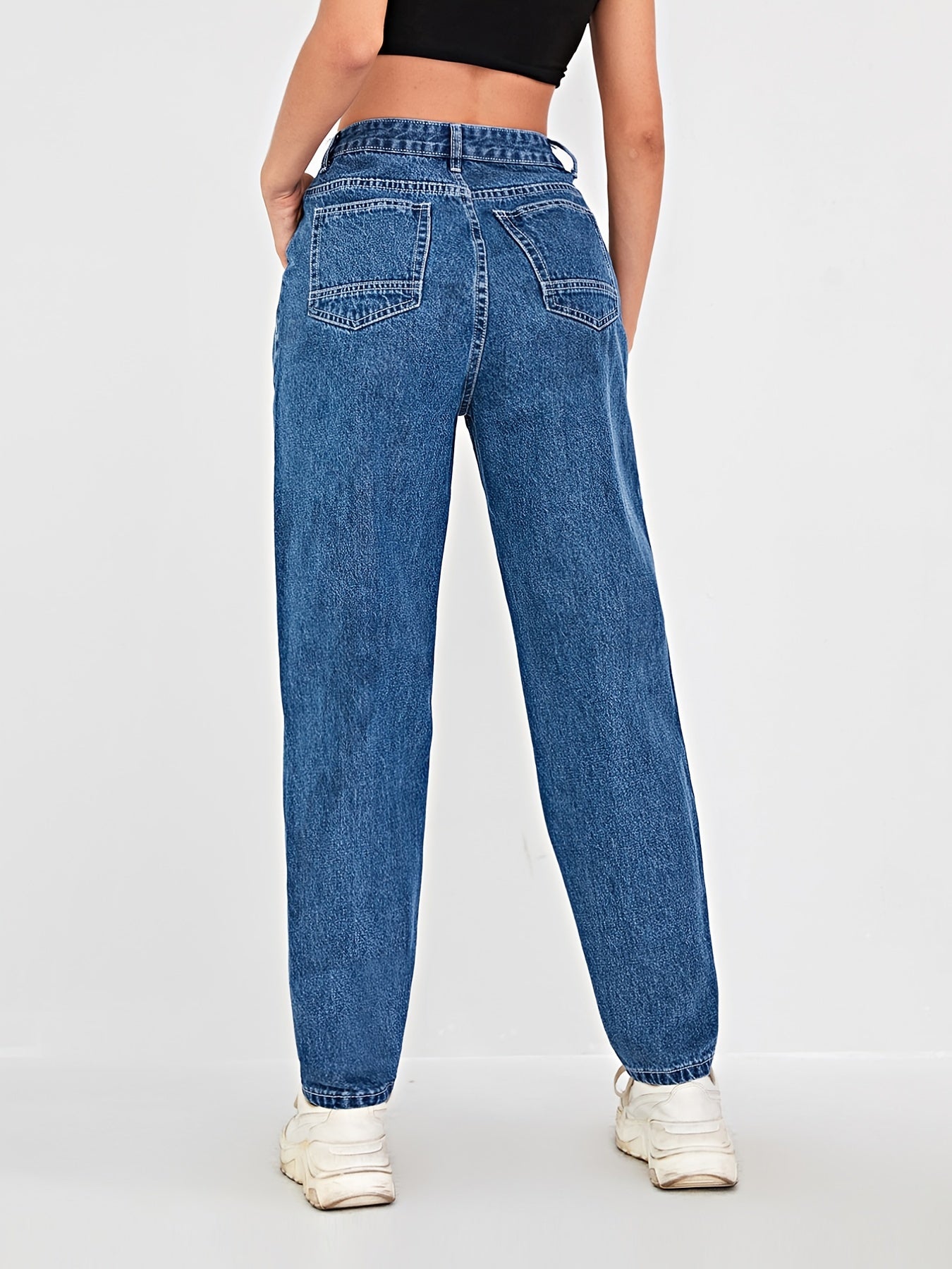 「lovevop」High Waist Straight Jeans, Slash Pockets Loose Fit High Rise Casual Non-Stretch Denim Pants, Women's Denim Jeans & Clothing