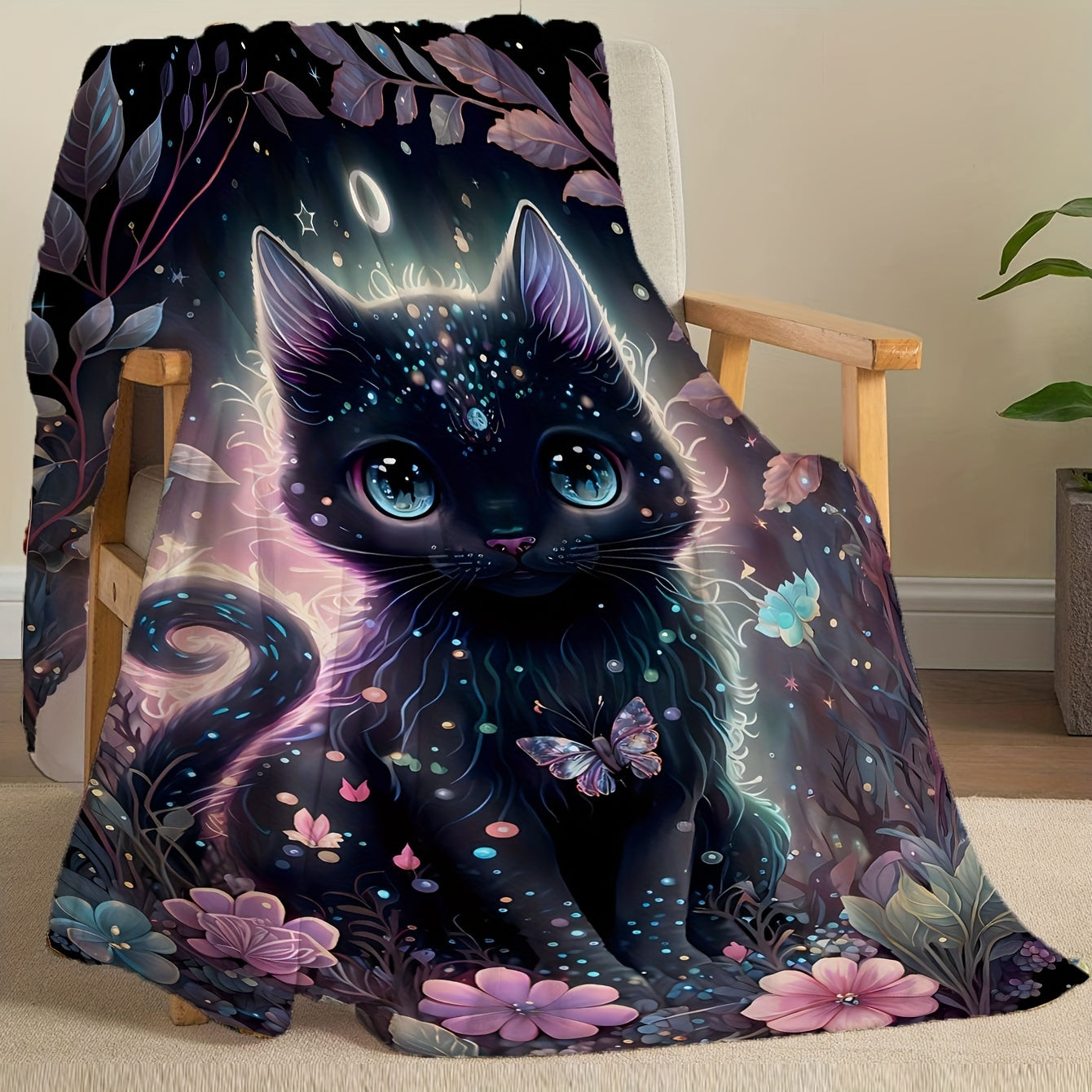 1pc Black Cat Super Soft And Comfortable Flannel Blanket, Lightweight Plush Blanket, Warm Plush Blanket, Suitable For Couch, Sofa, Bed Halloween Christmas Gifts