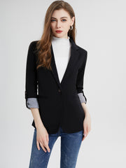 「lovevop」V-neck Pocket Basic Blazer Coat, Casual Long Sleeve Fashion Loose Blazer Outerwear, Women's Clothing