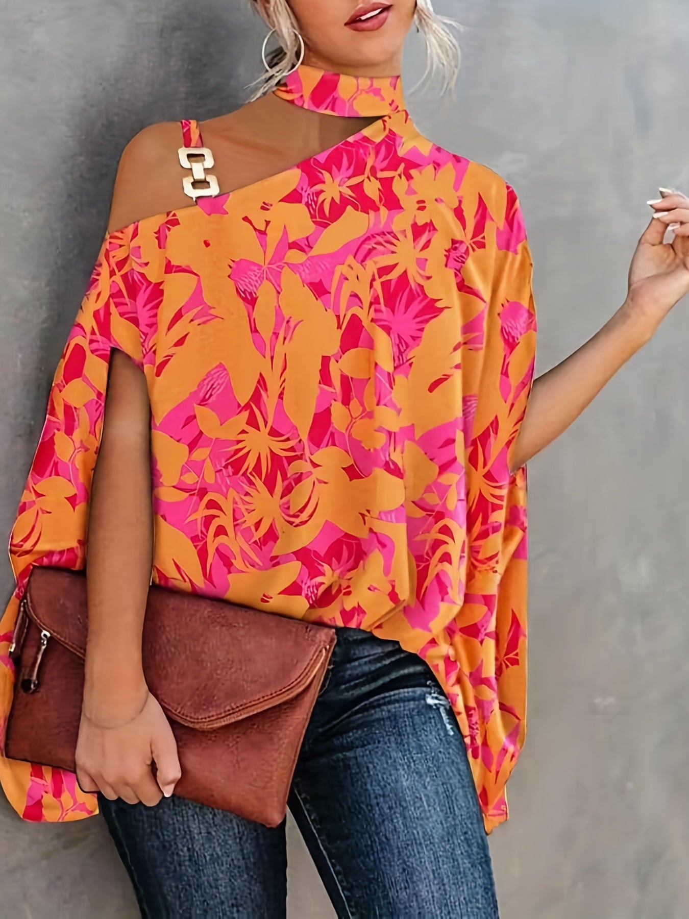 「lovevop」Women's Blouse Summer Halter Batwing Sleeve Floral Print Blouse