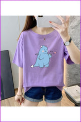 lovevop Summer Cartoon Print Short Sleeve T-Shirt FW7814