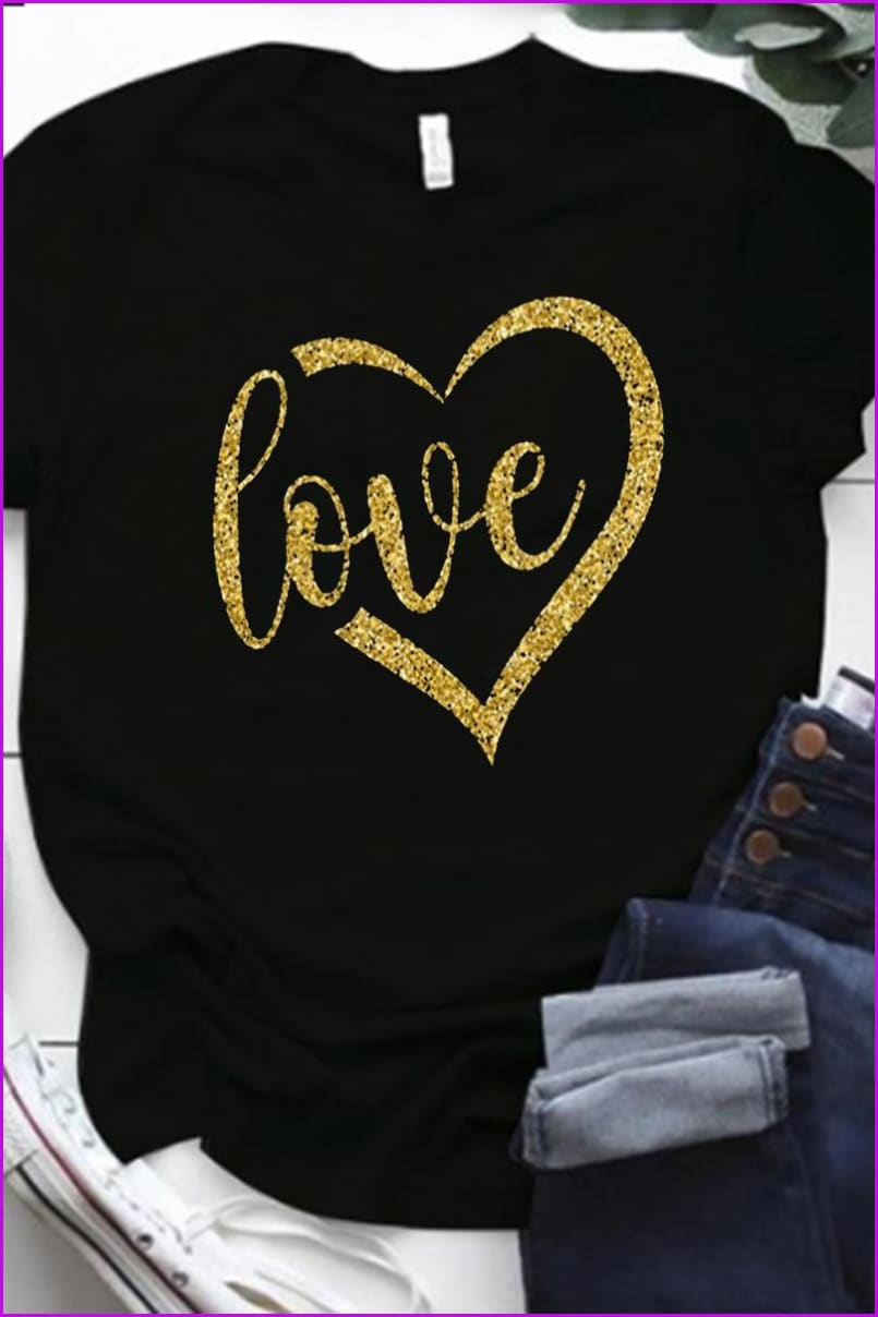 lovevop Casual Black Versatile Crew Neck Plus Size T-Shirt F3212