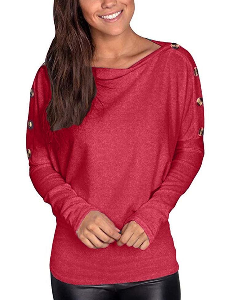 lovevop Casual Fall Plain Solid Comfy Long Sleeve T-Shirt