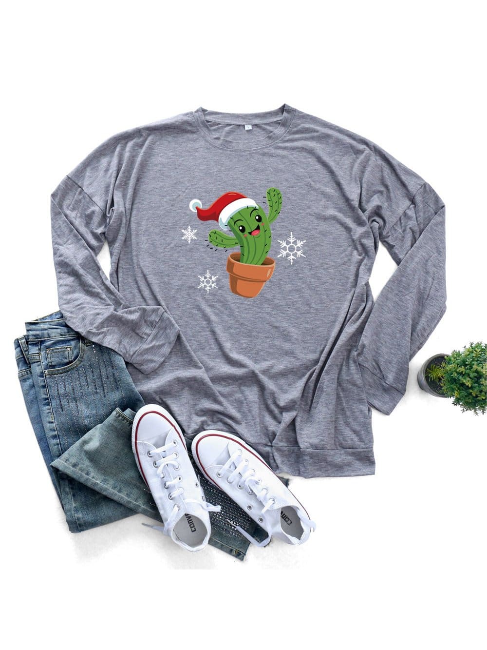 lovevop Casual Stylish Cactus Print Simple T-Shirt