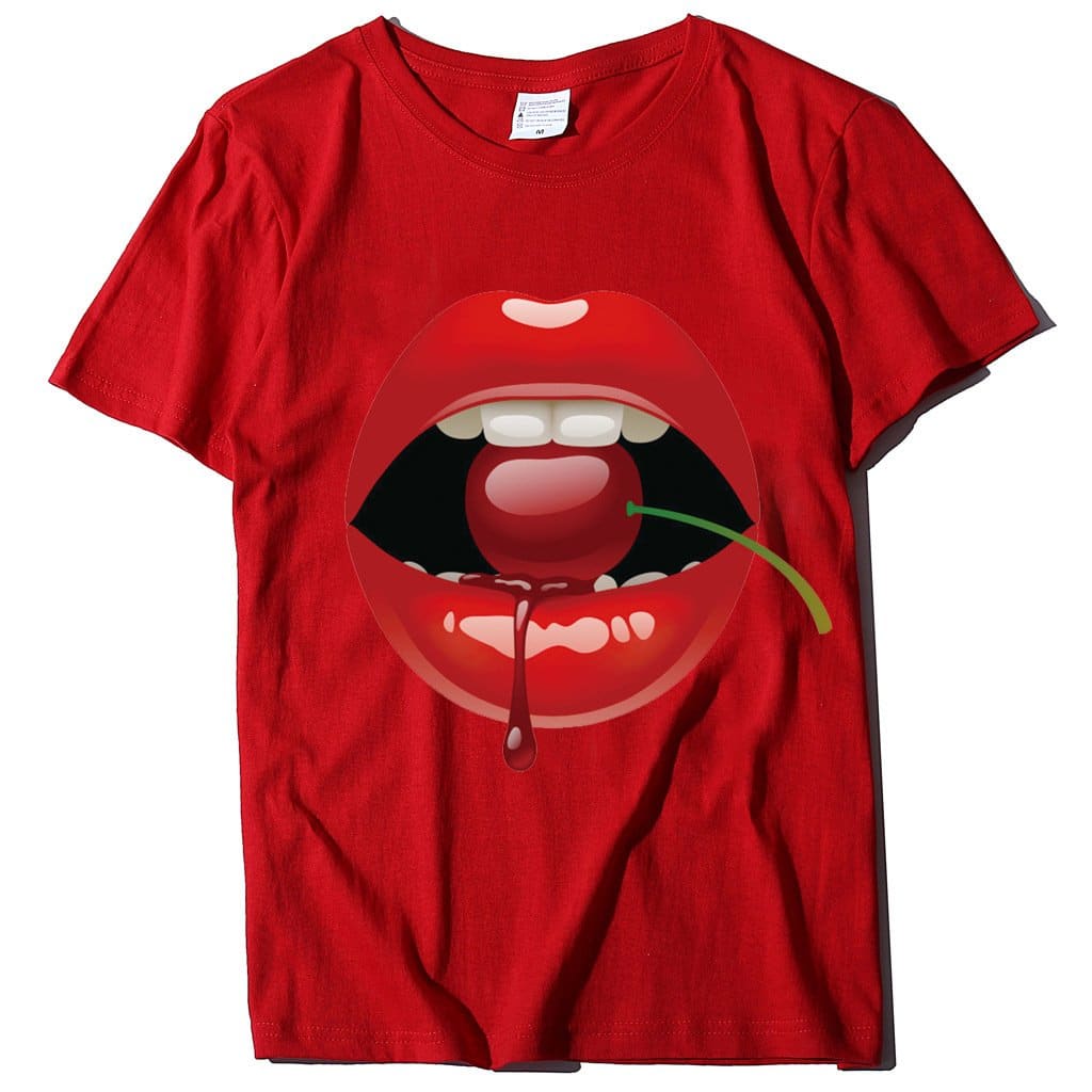 lovevop Casual Stylish Summer Lip Print Short Sleeve T-Shirt