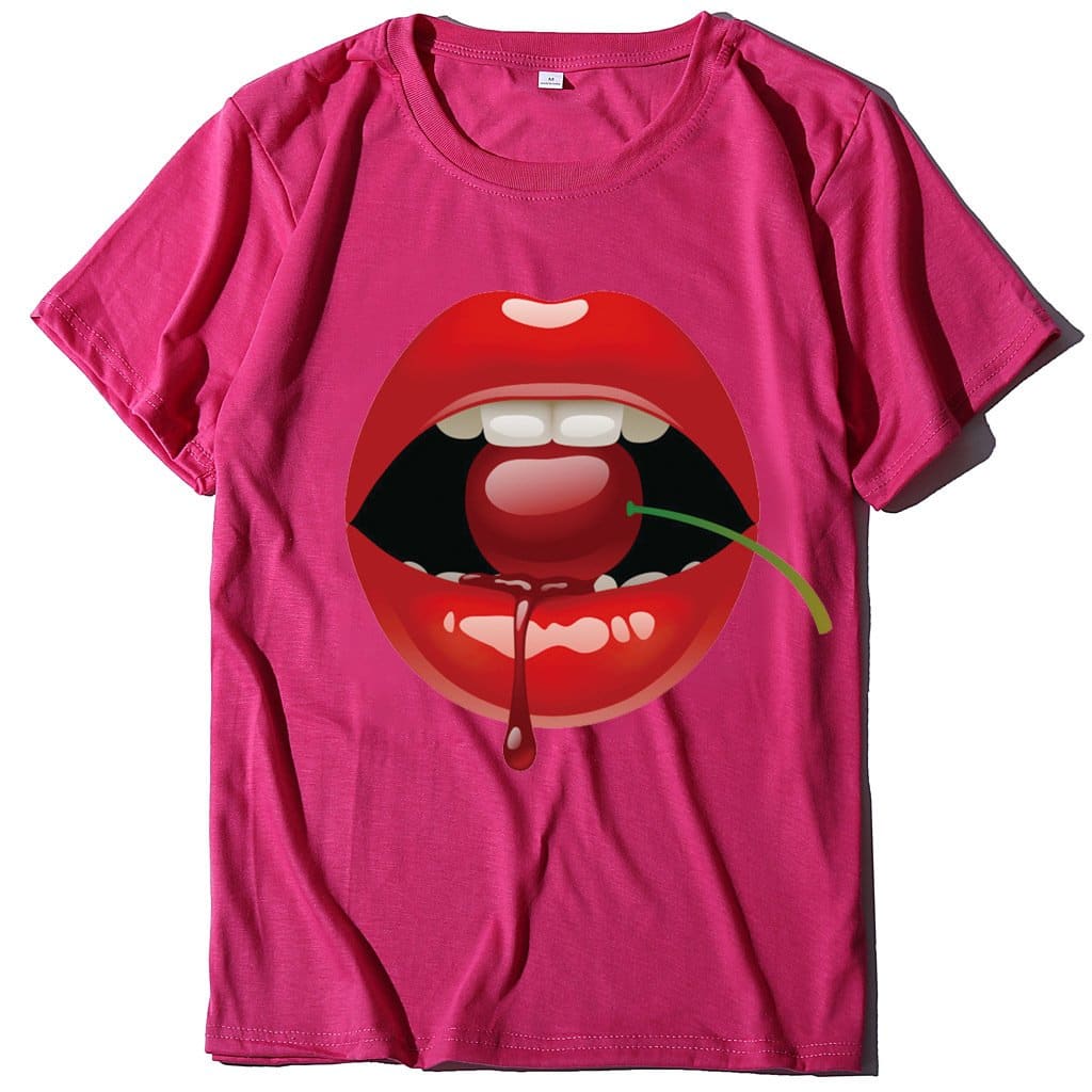 lovevop Casual Stylish Summer Lip Print Short Sleeve T-Shirt