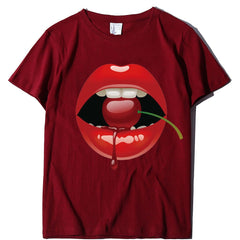 lovevop Casual Stylish Summer Lip Print Short Sleeve T-Shirt