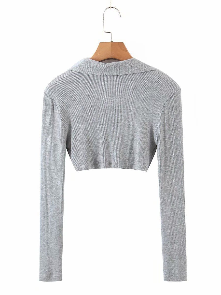 lovevop Casual V Neck Long Sleeve Cropped T-Shirt