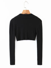 lovevop Casual V Neck Long Sleeve Cropped T-Shirt