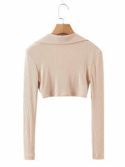 lovevop Casual V Neck Long Sleeve Cropped T-Shirt