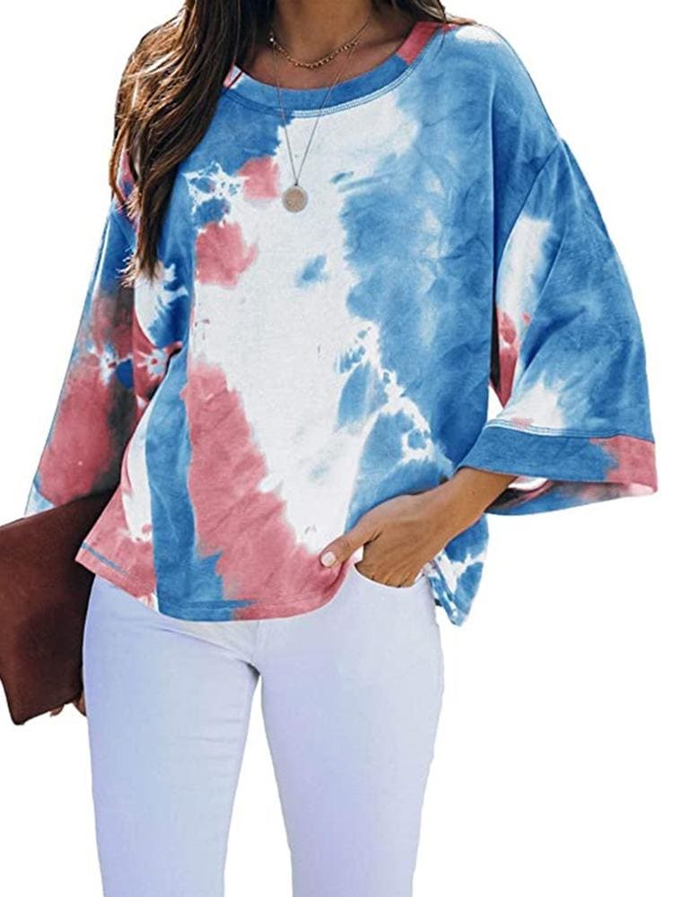 lovevop Casual Women Loose Fitting Tie Dye T-Shirts