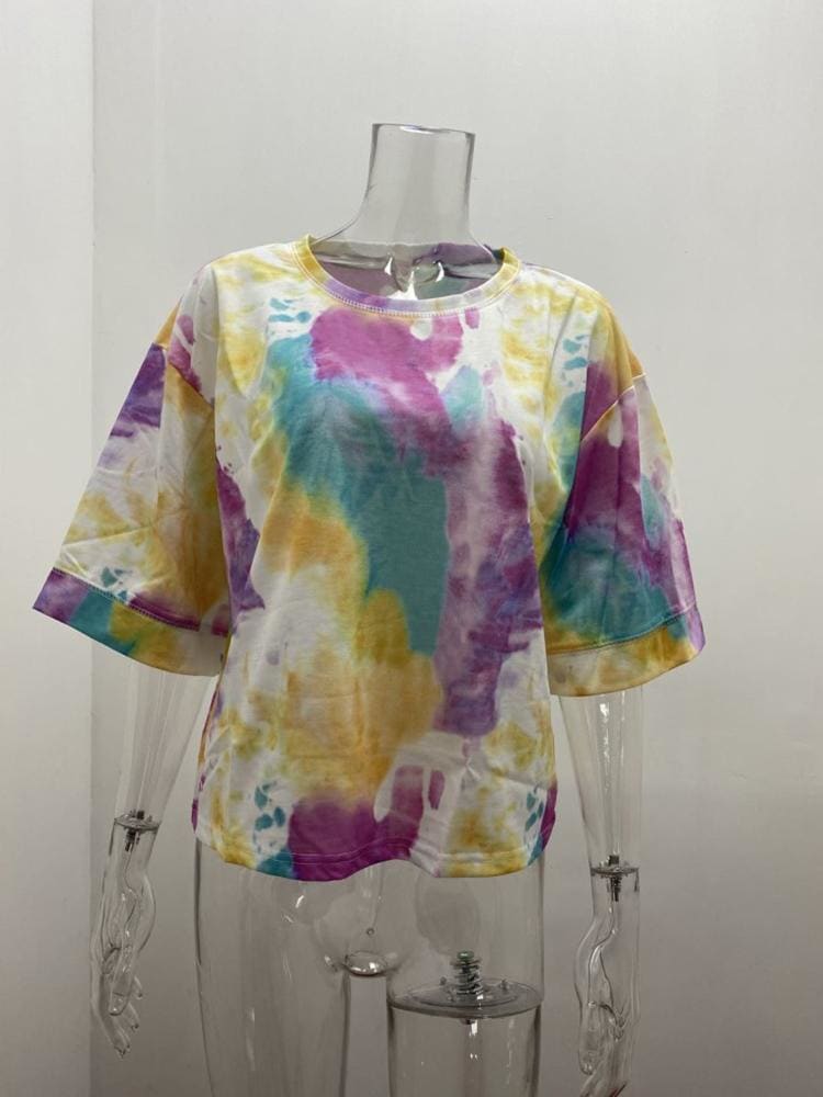 lovevop Casual Women Loose Fitting Tie Dye T-Shirts