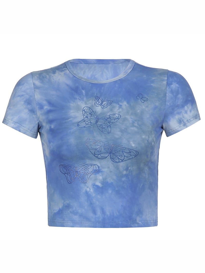 lovevop Causal Printed Tie Dye Short Sleeve Cropped T-Shirt