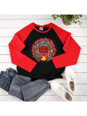 lovevop Christmas Wreath Print Casual Long Sleeve T-Shirt