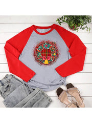 lovevop Christmas Wreath Print Casual Long Sleeve T-Shirt