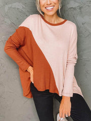 lovevop Contrast Color Casual Loose Long Sleeve T-Shirt