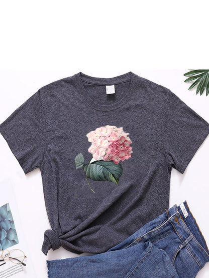 lovevop Crew Neck Printed Loose Summer T-Shirt Women