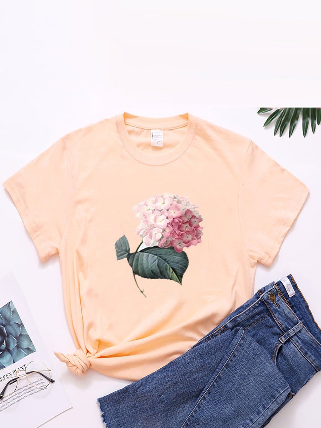 lovevop Crew Neck Printed Loose Summer T-Shirt Women