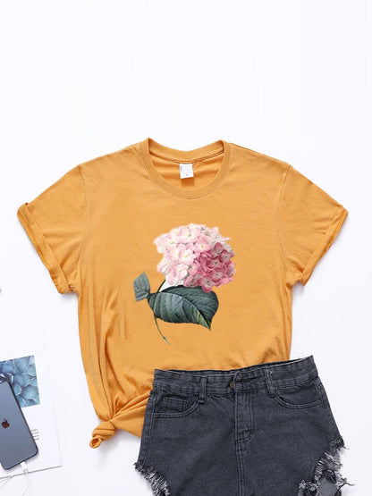 lovevop Crew Neck Printed Loose Summer T-Shirt Women