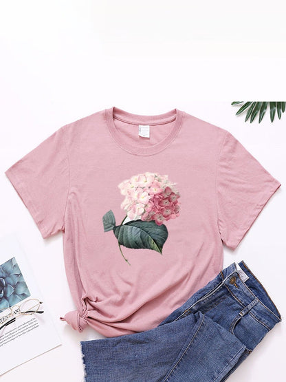 lovevop Crew Neck Printed Loose Summer T-Shirt Women