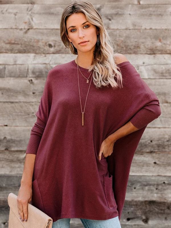 lovevop Crew Neck Solid Long Sleeve Long T-Shirt Women