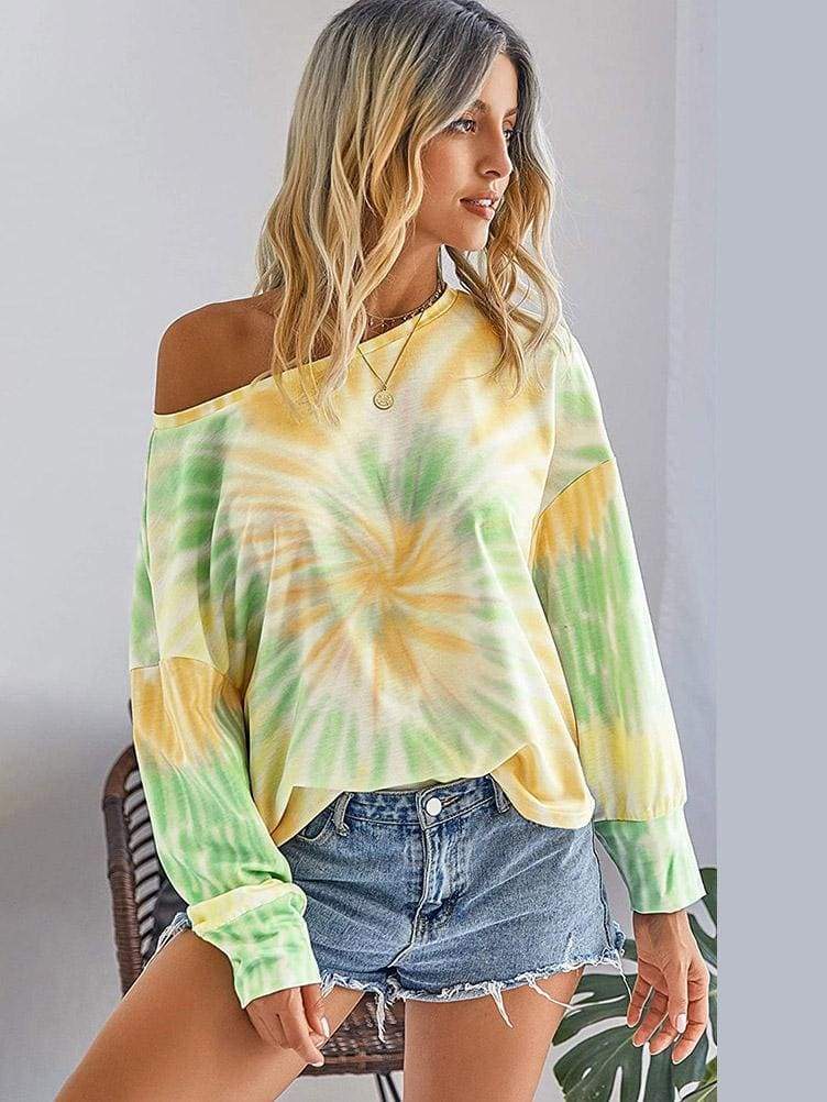 lovevop Crew Neck Tie Dye Fashion Long Sleeve T-Shirt