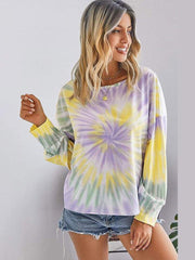 lovevop Crew Neck Tie Dye Fashion Long Sleeve T-Shirt