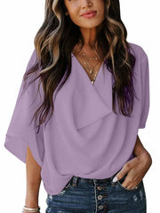 lovevop Euramerican Chiffon Loose V Neck Casual T-Shirt