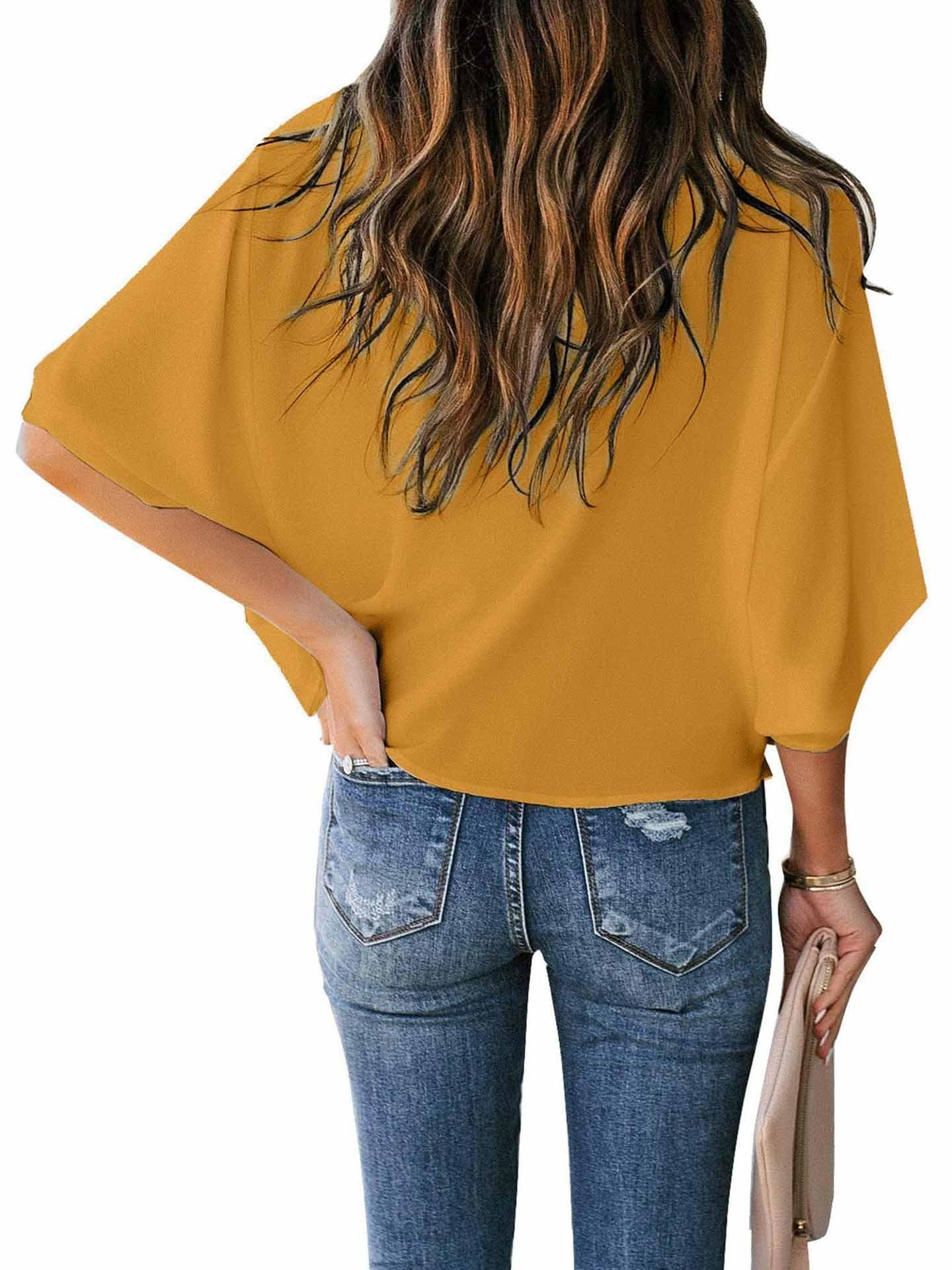 lovevop Euramerican Chiffon Loose V Neck Casual T-Shirt