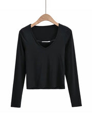 lovevop Fall Casual V Neck Long Sleeve Women T-Shirt