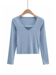 lovevop Fall Casual V Neck Long Sleeve Women T-Shirt