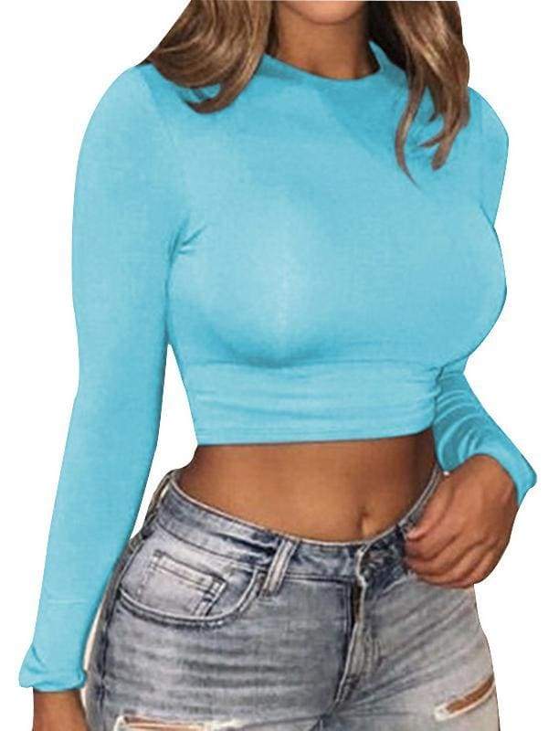 lovevop Fashion Fitted Long Sleeve Cropped T-Shirt