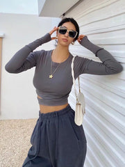 lovevop Fashion Plain Solid Versatile Long Sleeve T-Shirt