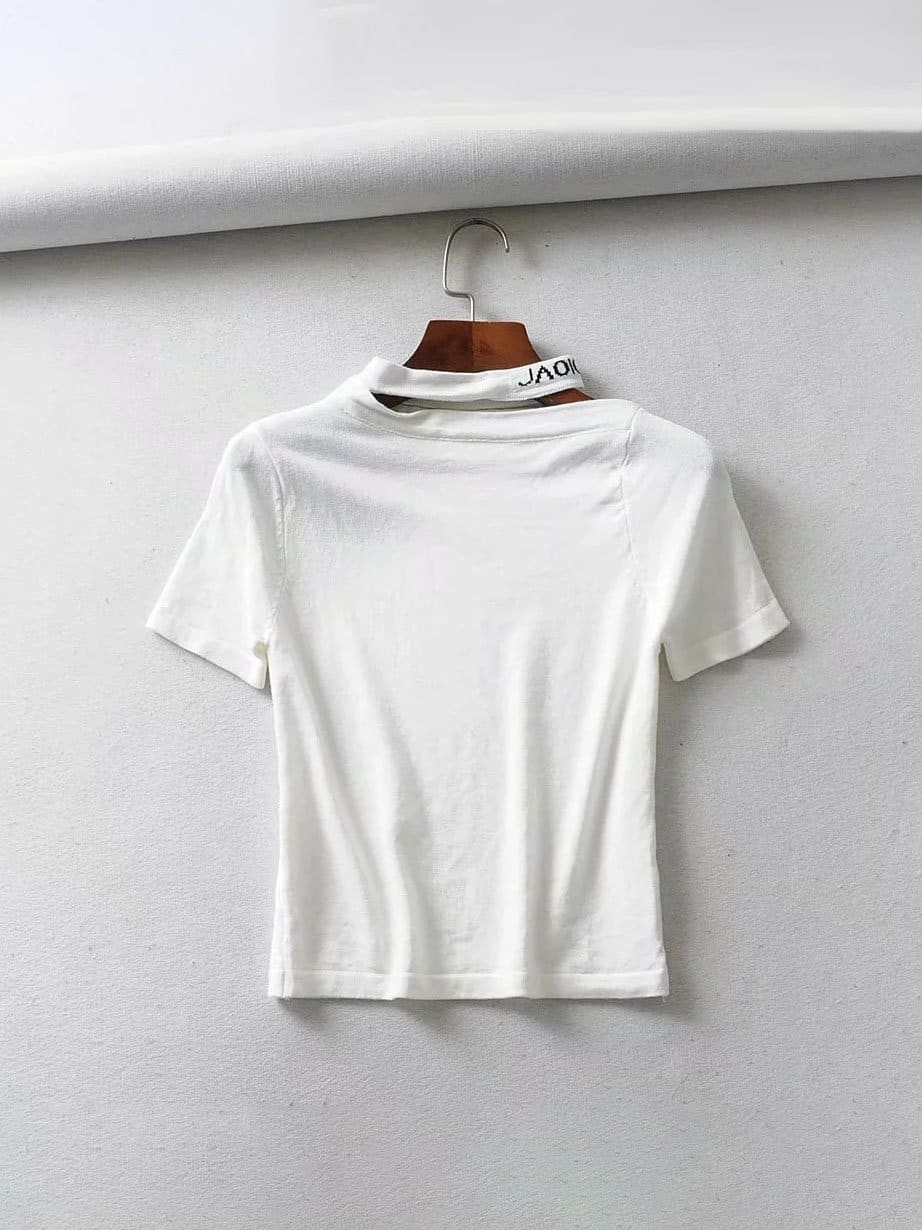 lovevop Fashion Simple Letter Knitted Short Sleeve T-Shirt