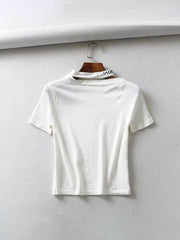 lovevop Fashion Simple Letter Knitted Short Sleeve T-Shirt